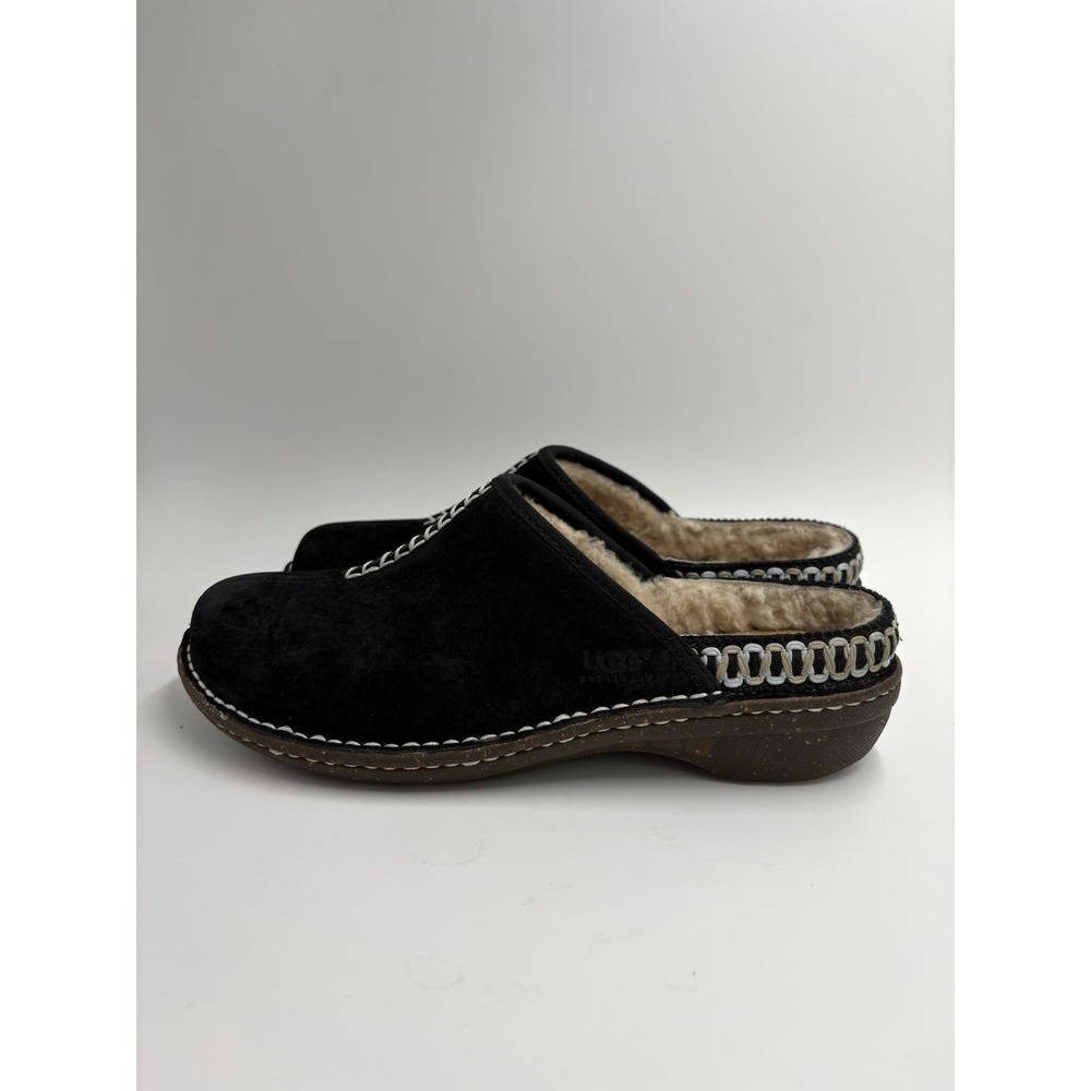 UGG Australia Kohala Suede Shearling Mules Black Clogs Slip On Womens Sz 10